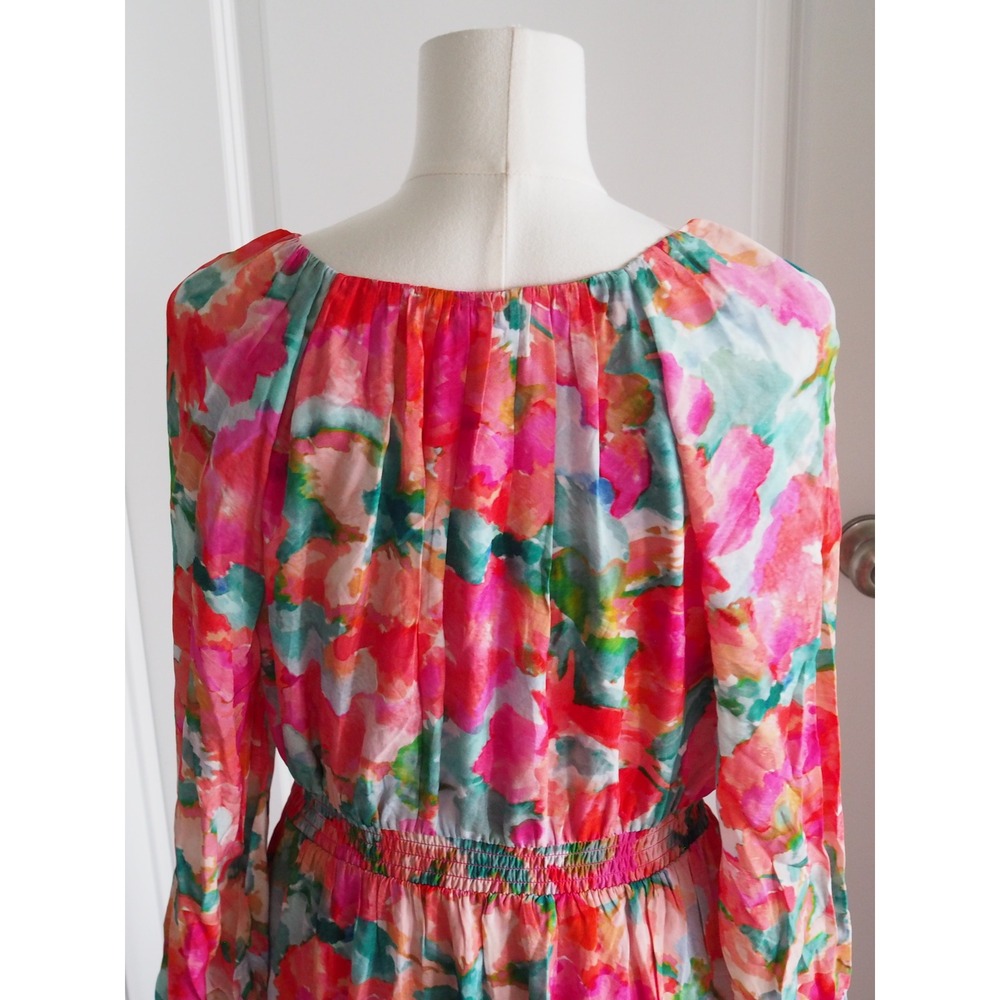 Soft Surroundings Watercolor Floral Pink Maxi Dress Boho PM Long Sleeve V-Neck - Picture 11 of 13